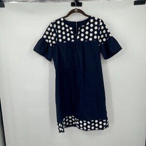 J Crew Dress 00 Womens Bell Sleeve Dress Fringe Dot Navy Cream Classic Preppy